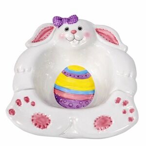 Vintage Easter Bunny Ceramic Candy Dish Egg Bowl Giftco w/ Box Spring Decor